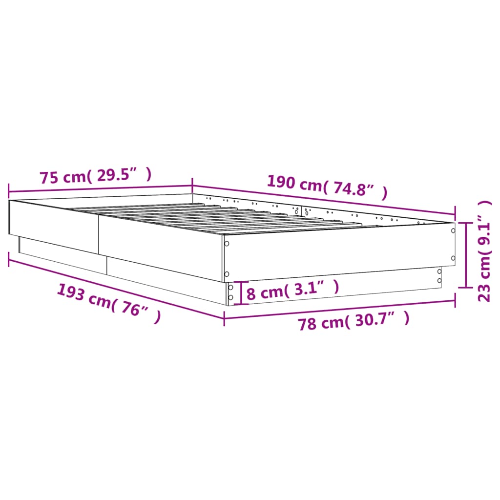 Sengeramme betonggrå 75x190 cm konstruert tre