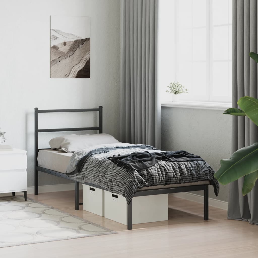 Sengeramme i metall med hodegavl svart 75x190 cm