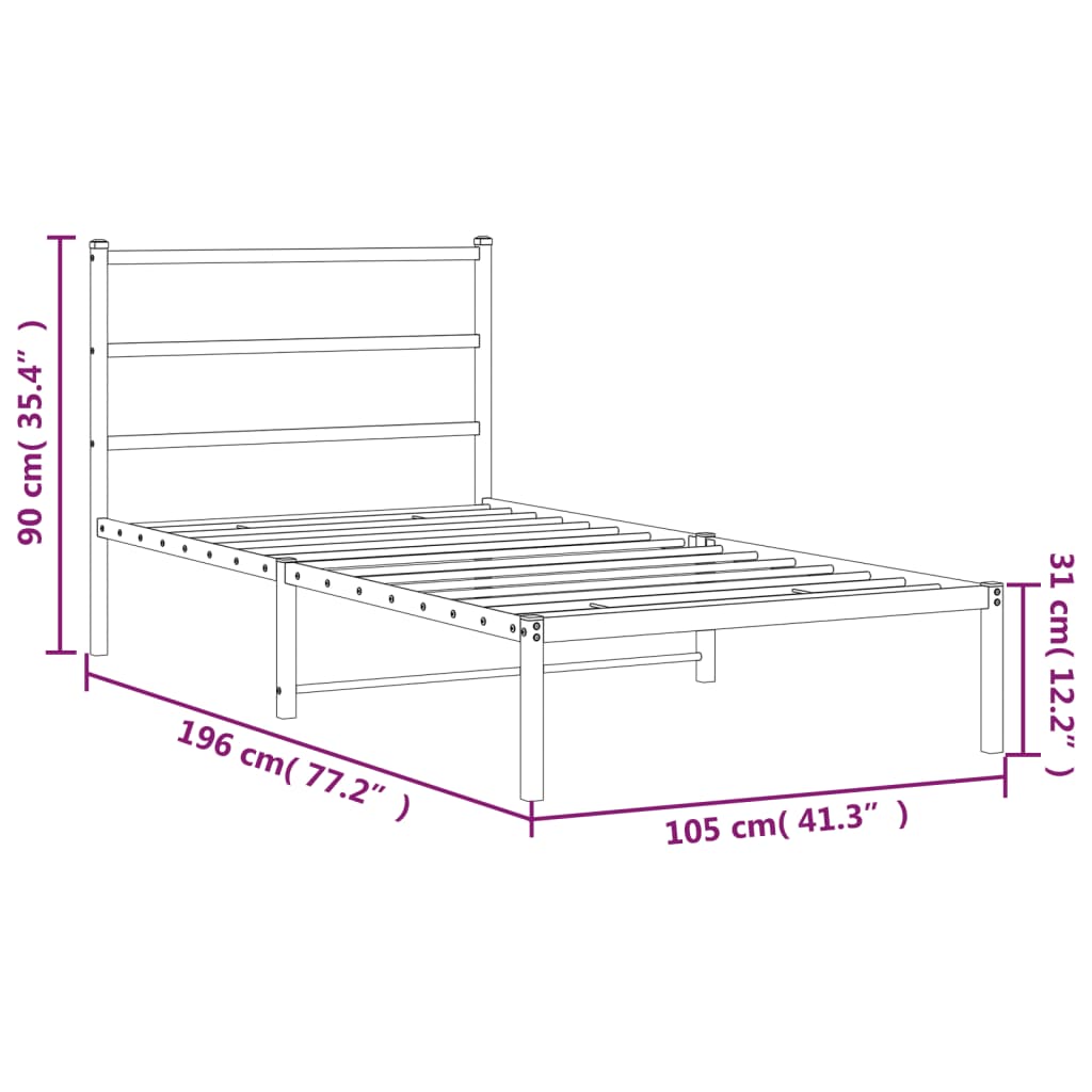 Sengeramme i metall med hodegavl svart 100x190 cm