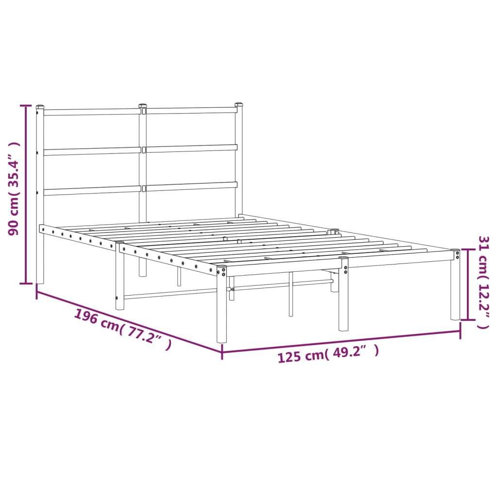 Sengeramme i metall med hodegavl svart 120x190 cm