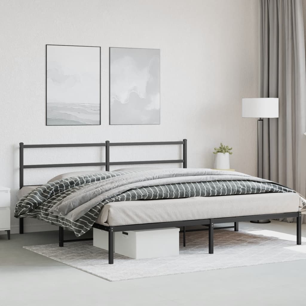 Sengeramme i metall med sengegavl svart 180x200 cm