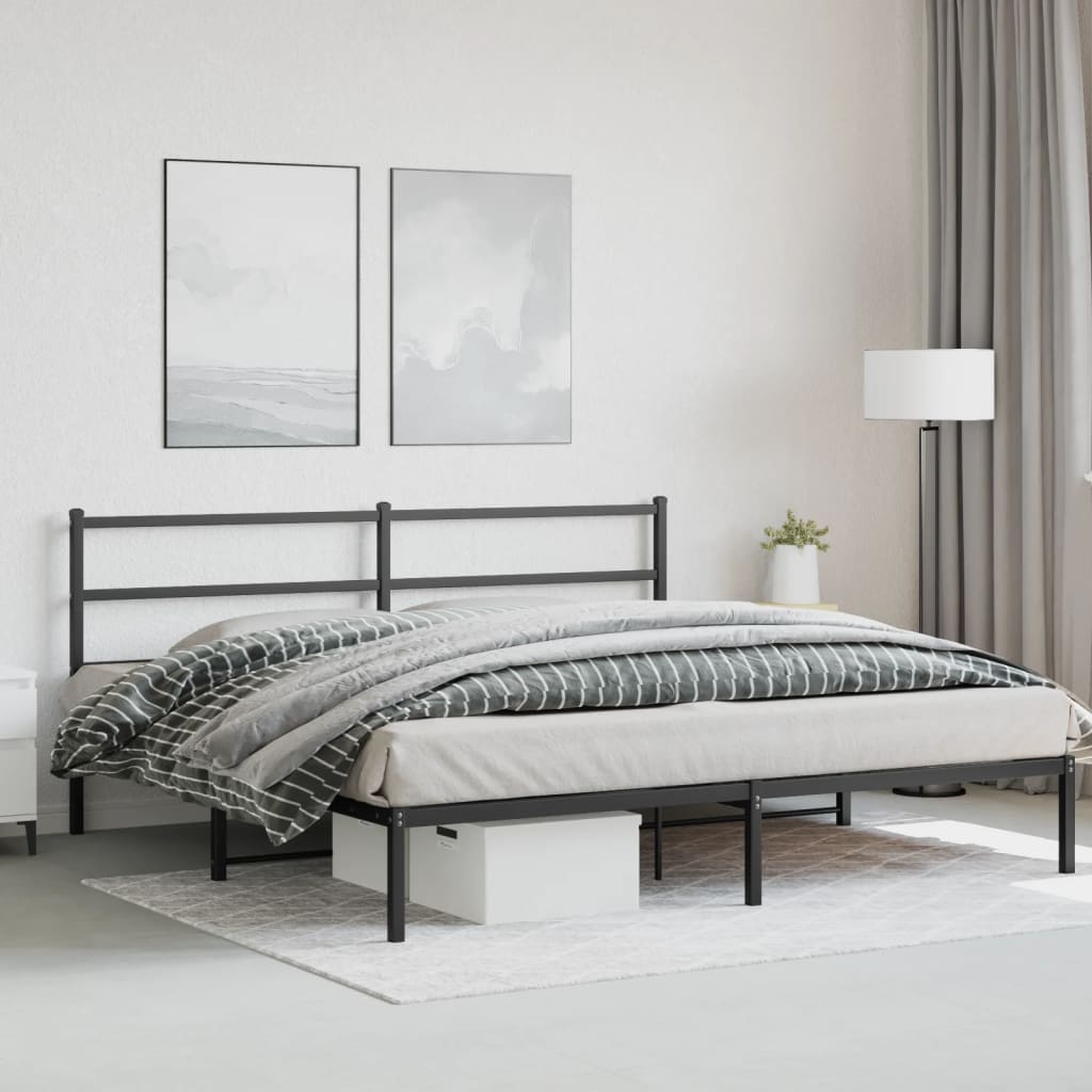 Sengeramme i metall med sengegavl svart 183x213 cm