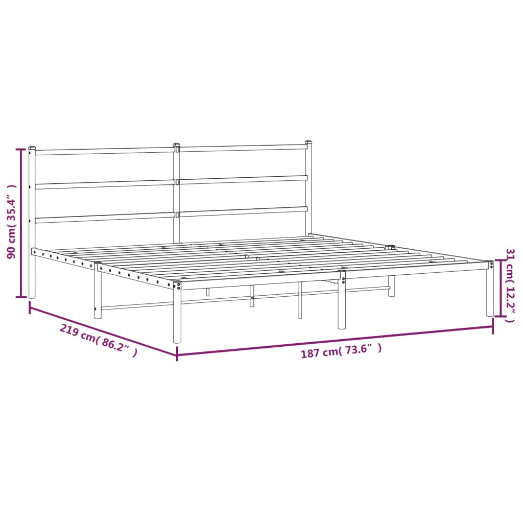 Sengeramme i metall med sengegavl svart 183x213 cm