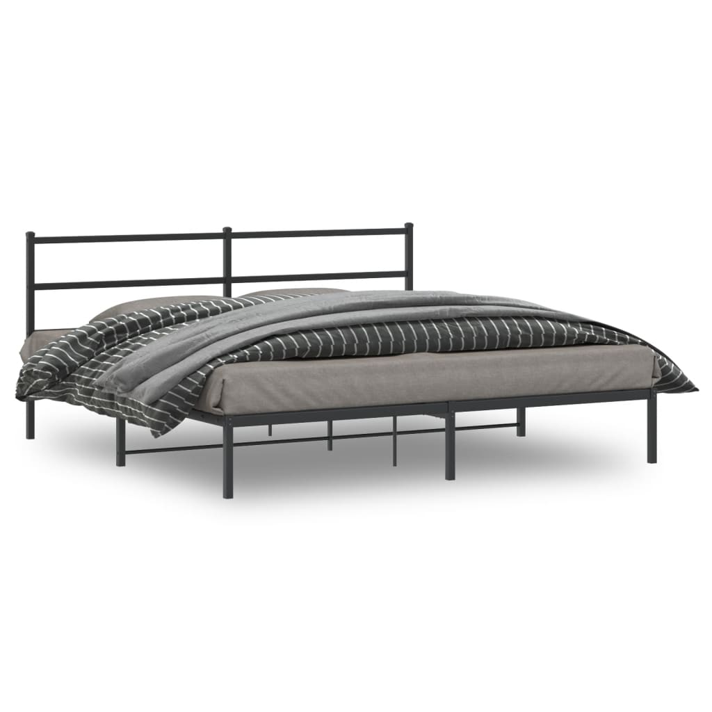 Sengeramme i metall med sengegavl svart 200x200 cm