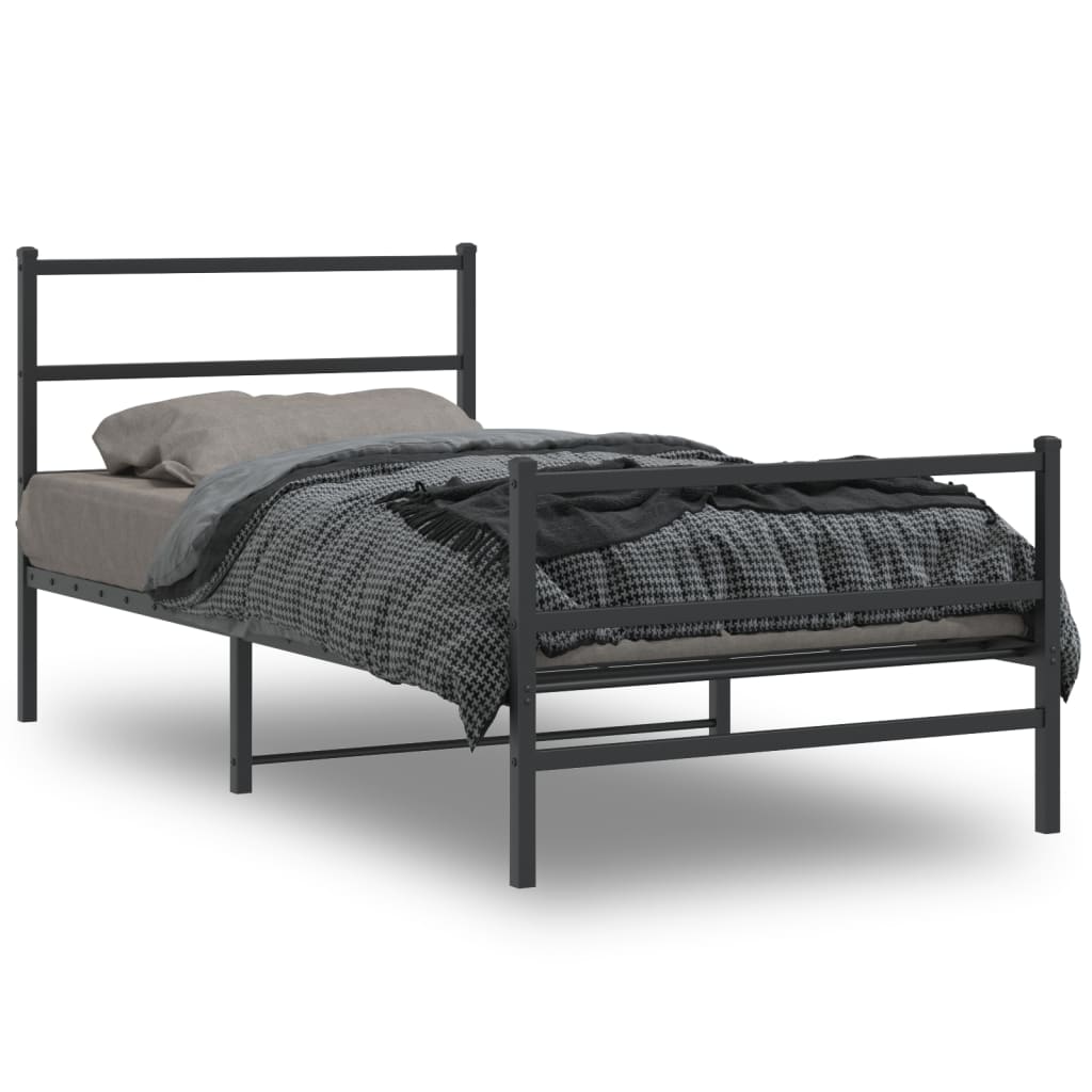 Sengeramme i metall med hode- og fotgavl svart 100x190 cm