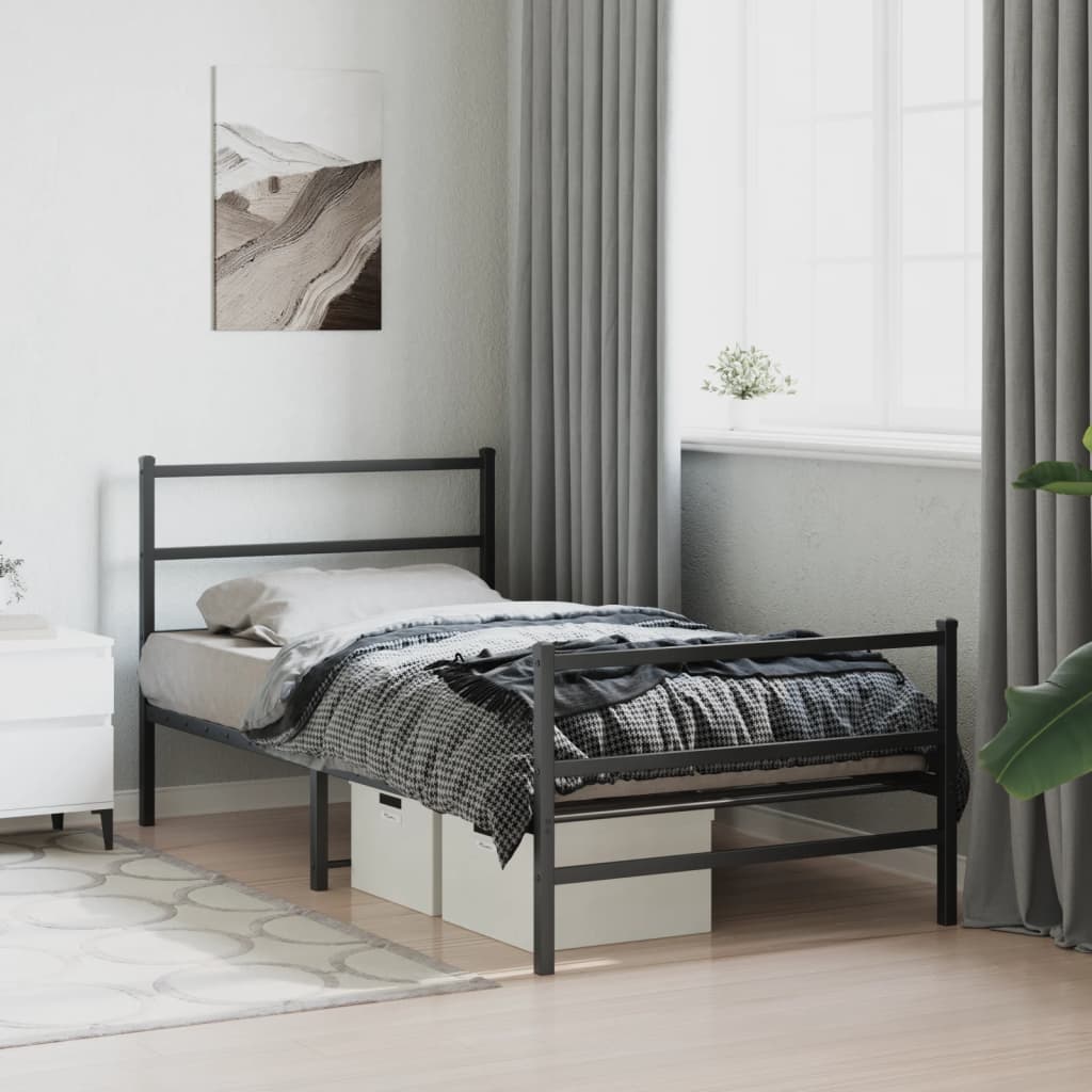 Sengeramme i metall med hode- og fotgavl svart 100x200 cm