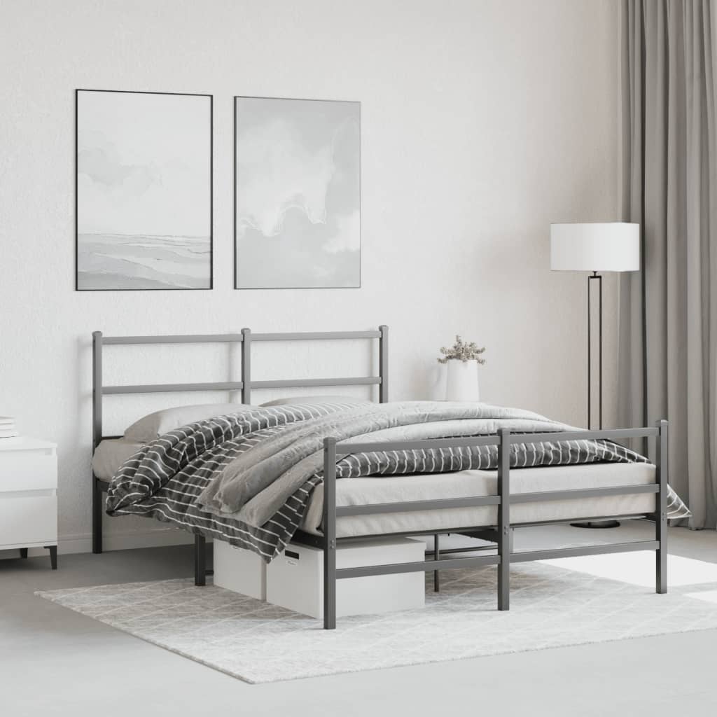 Sengeramme i metall med hode- og fotgavl svart 140x190 cm