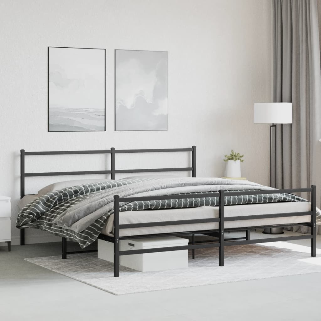 Sengeramme i metall med hode- og fotgavl svart 183x213 cm