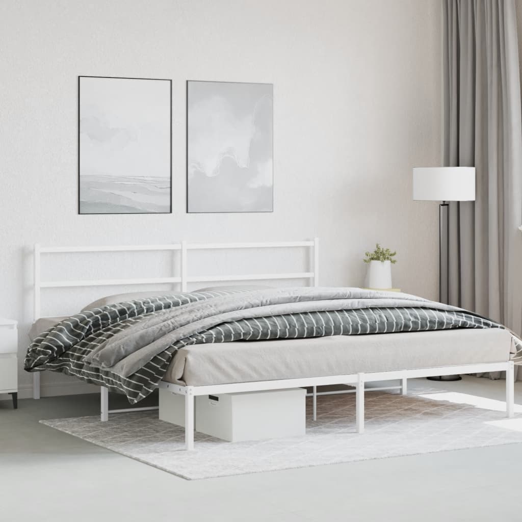 Sengeramme i metall med hodegavl hvit 193x203 cm