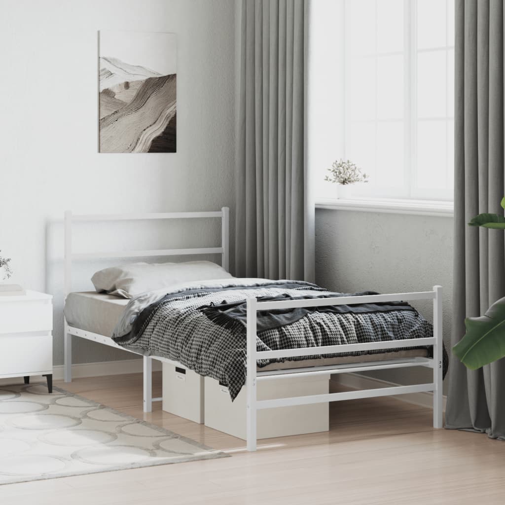 Sengeramme i metall med hode- og fotgavl hvit 100x190 cm