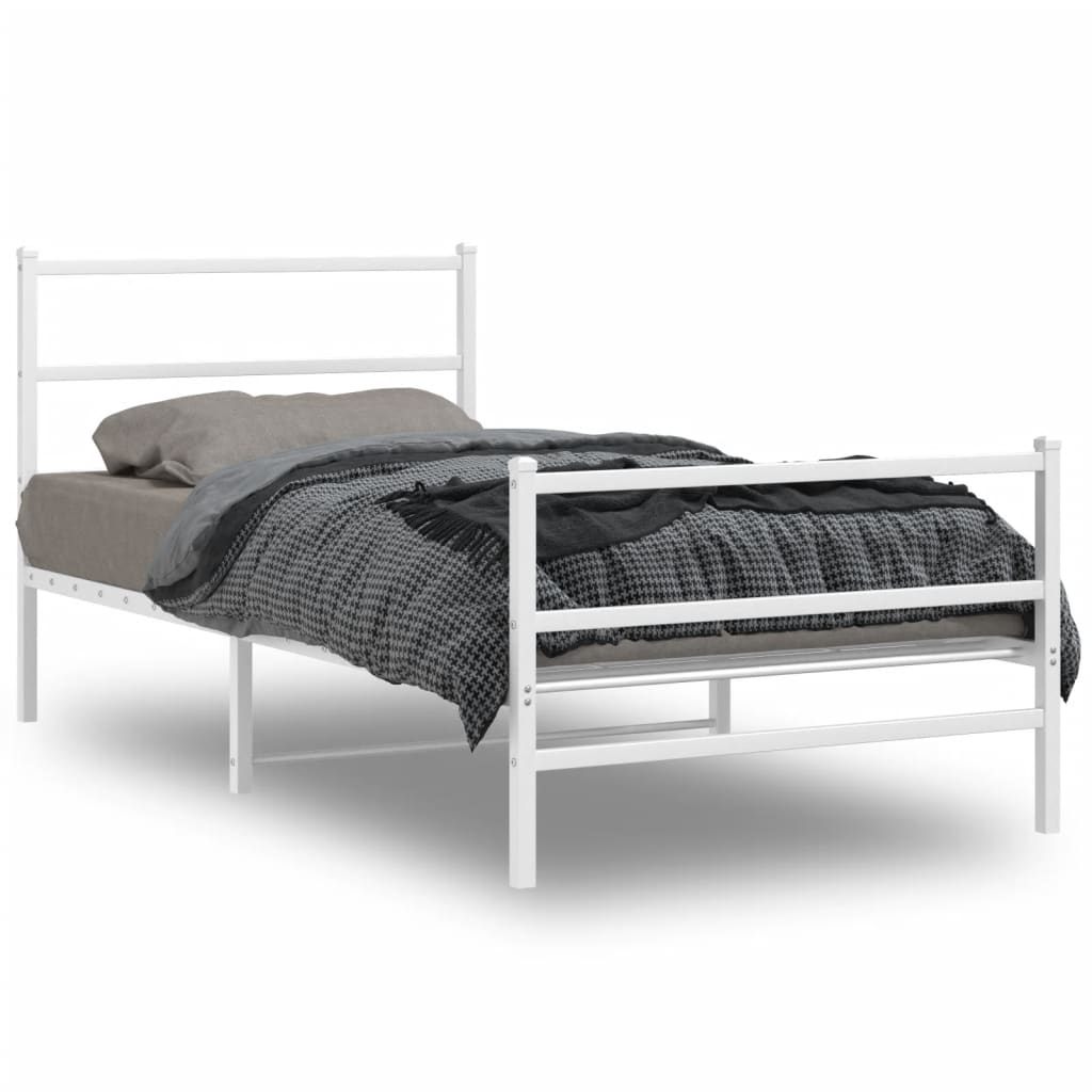 Sengeramme i metall med hode- og fotgavl hvit 100x200 cm