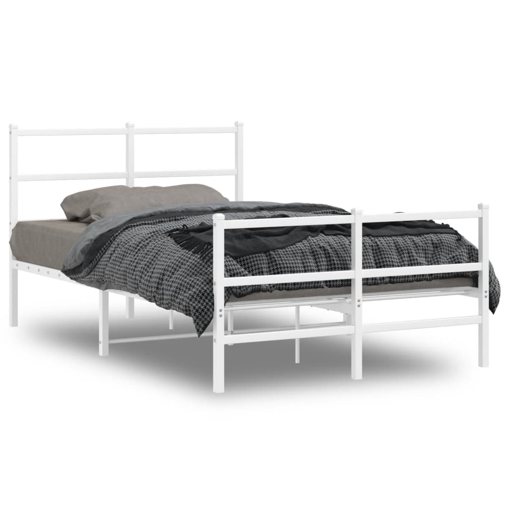 Sengeramme i metall med hode- og fotgavl hvit 120x200 cm