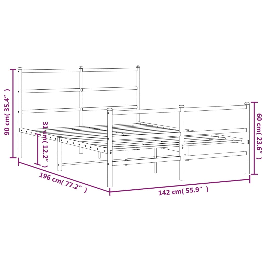Sengeramme i metall med hode- og fotgavl hvit 135x190 cm