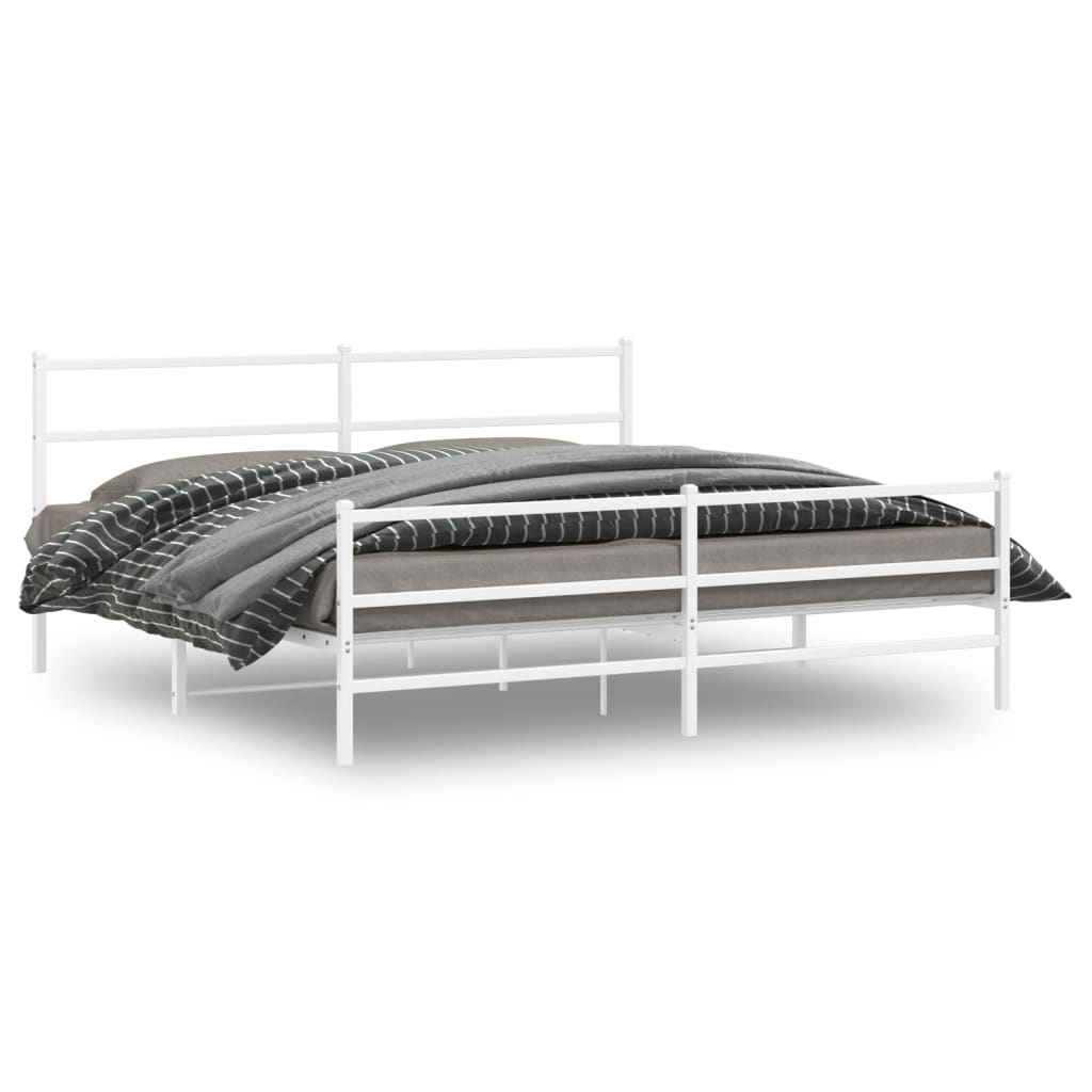 Sengeramme i metall med hode- og fotgavl hvit 183x213 cm