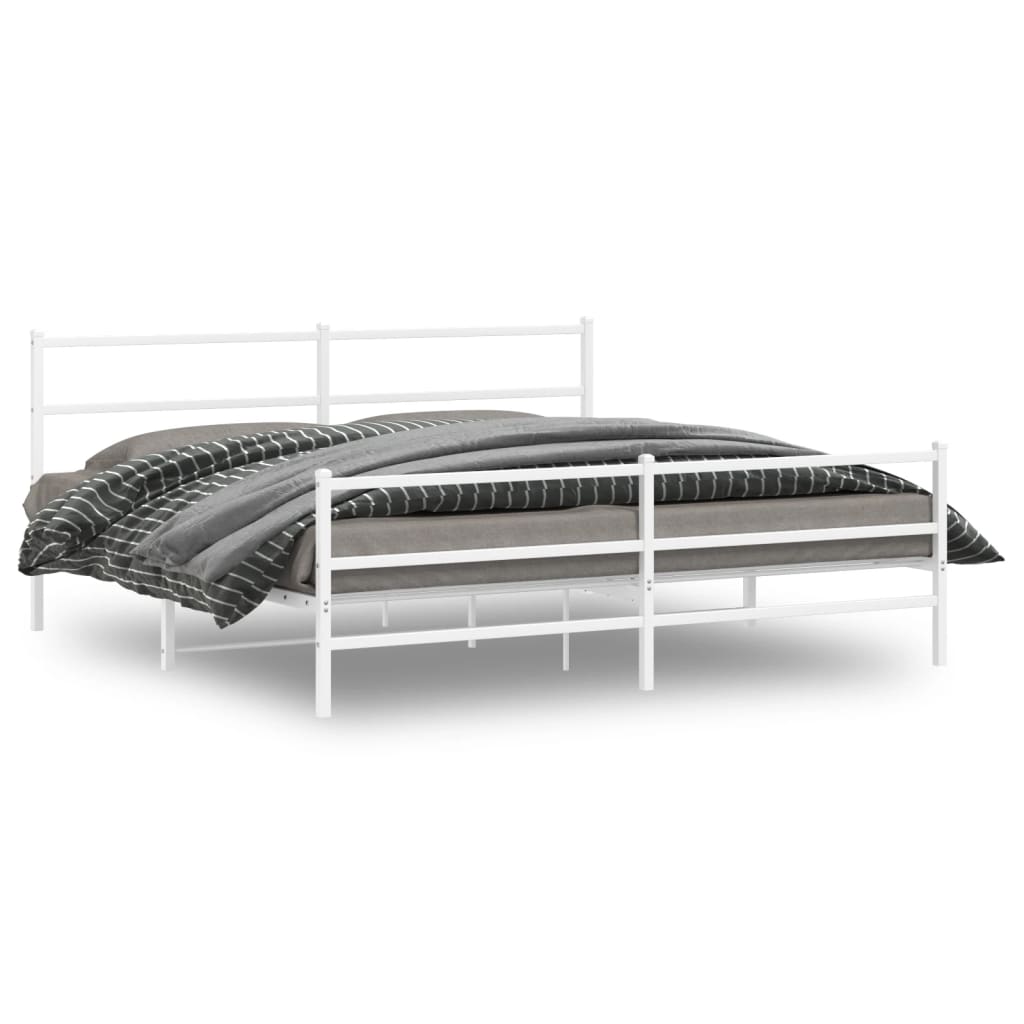 Sengeramme i metall med hode- og fotgavl hvit 193x203 cm