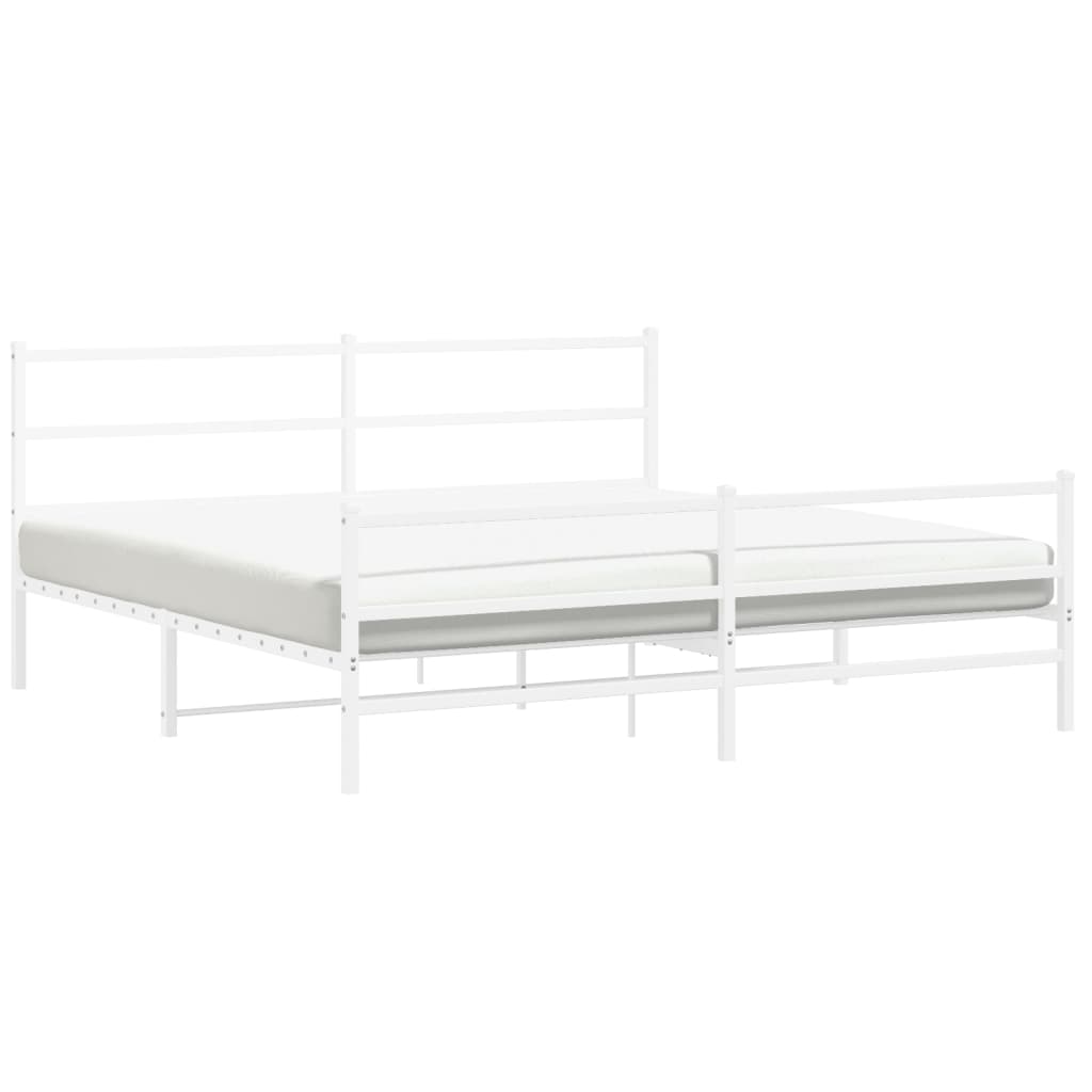 Sengeramme i metall med hode- og fotgavl hvit 200x200 cm