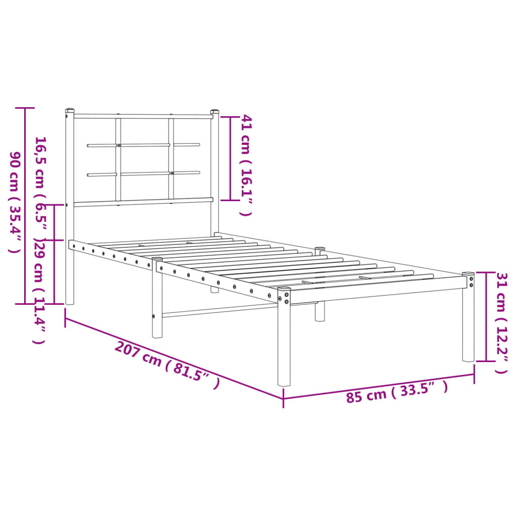 Sengeramme i metall med hodegavl svart 80x200 cm