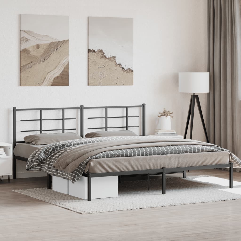 Sengeramme i metall med sengegavl svart 193x203 cm