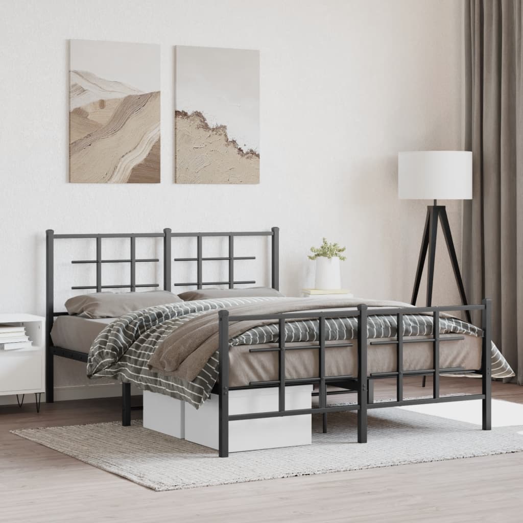 Sengeramme i metall med hode- og fotgavl svart 140x190 cm