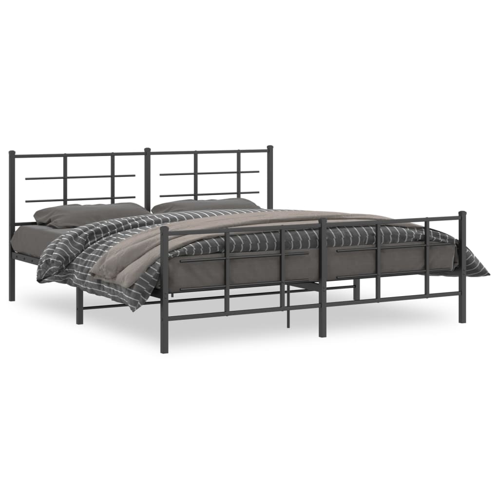 Sengeramme i metall med hode- og fotgavl svart 183x213 cm