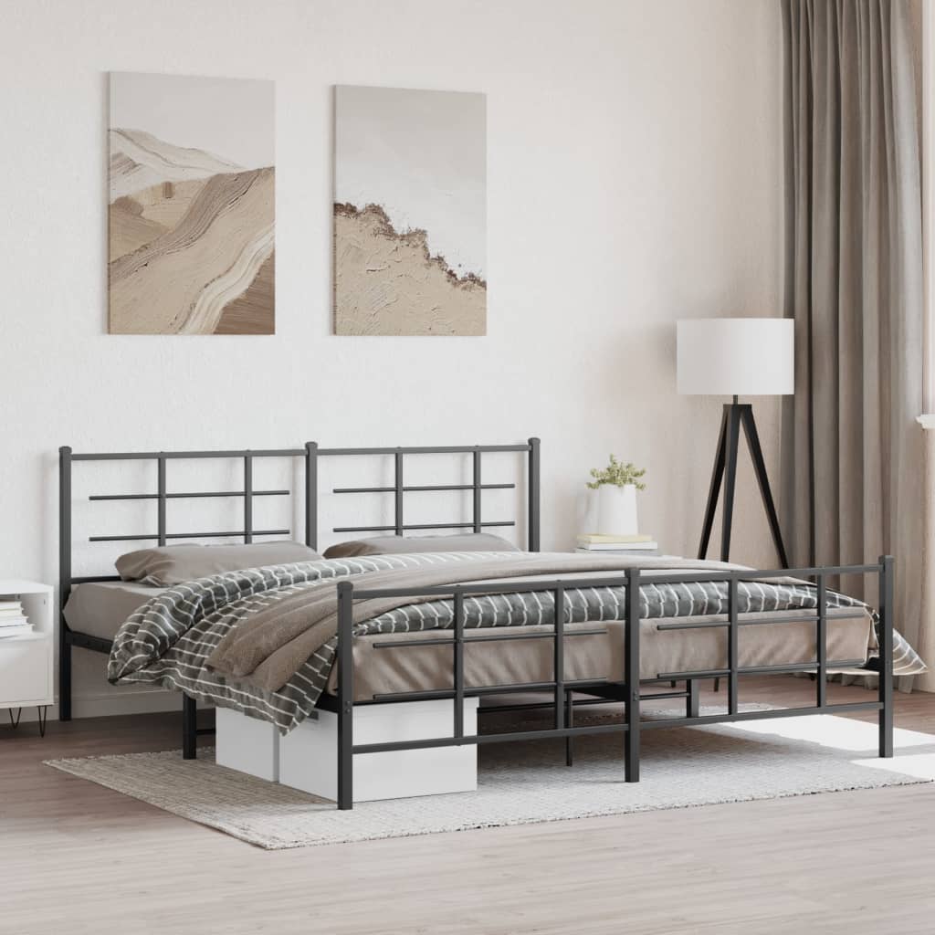 Sengeramme i metall med hode- og fotgavl svart 183x213 cm