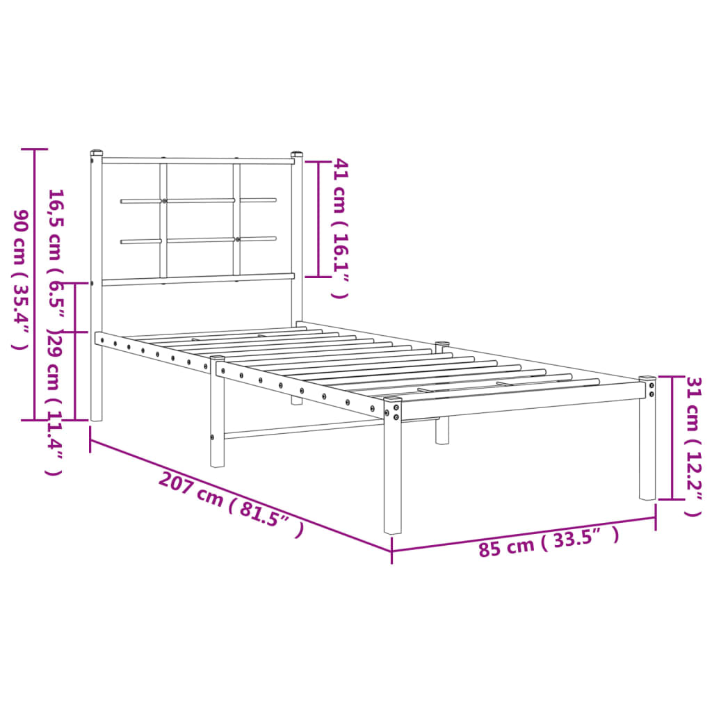 Sengeramme i metall med hodegavl hvit 80x200 cm