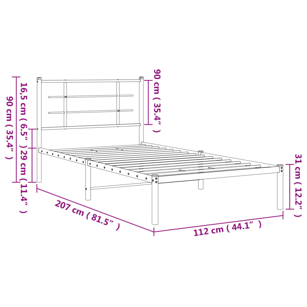 Sengeramme i metall med hodegavl hvit 107x203 cm