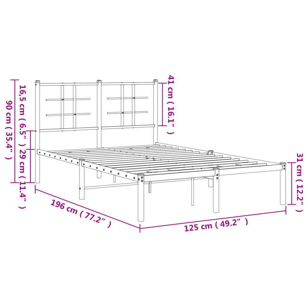 Sengeramme i metall med hodegavl hvit 120x190 cm