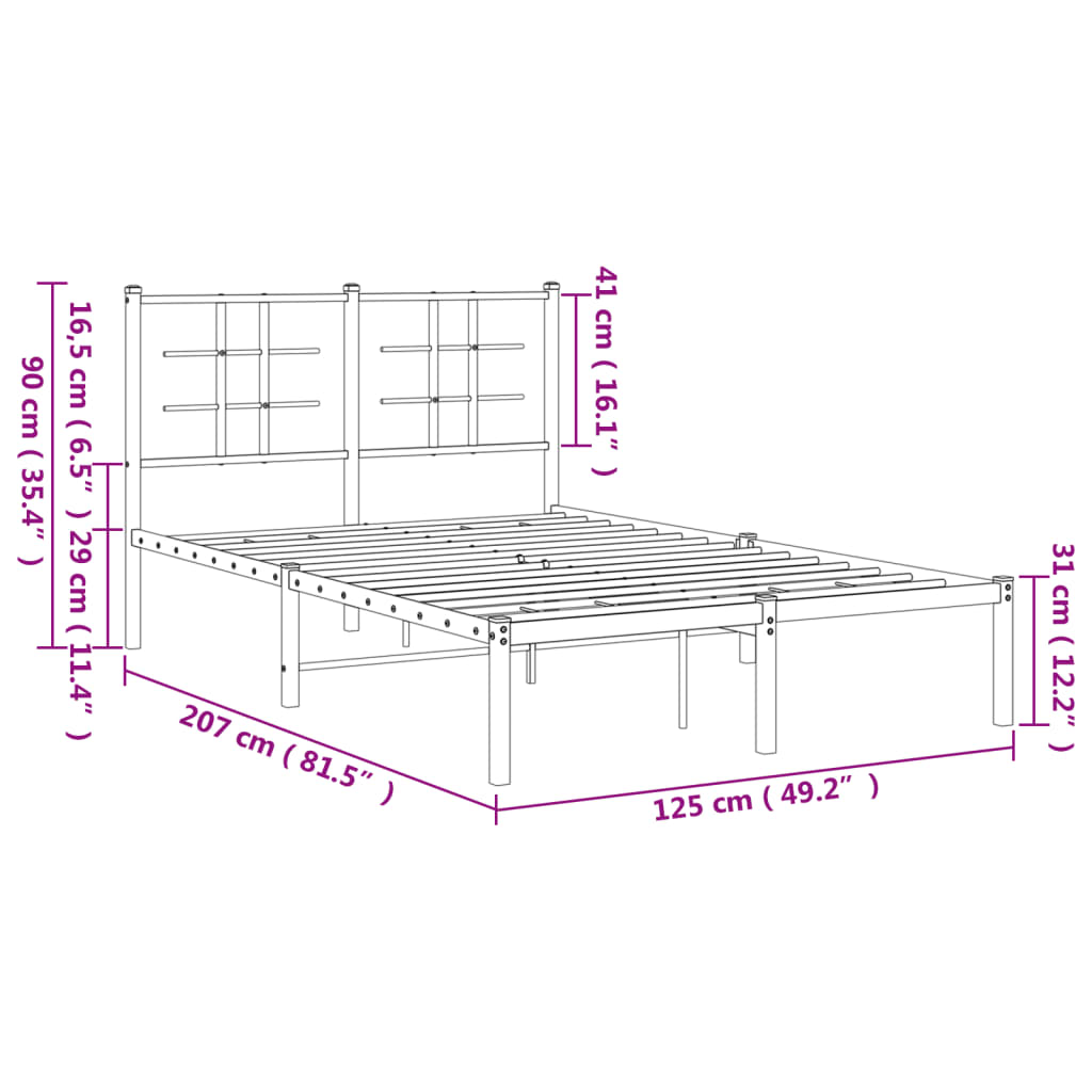 Sengeramme i metall med hodegavl hvit 120x200 cm