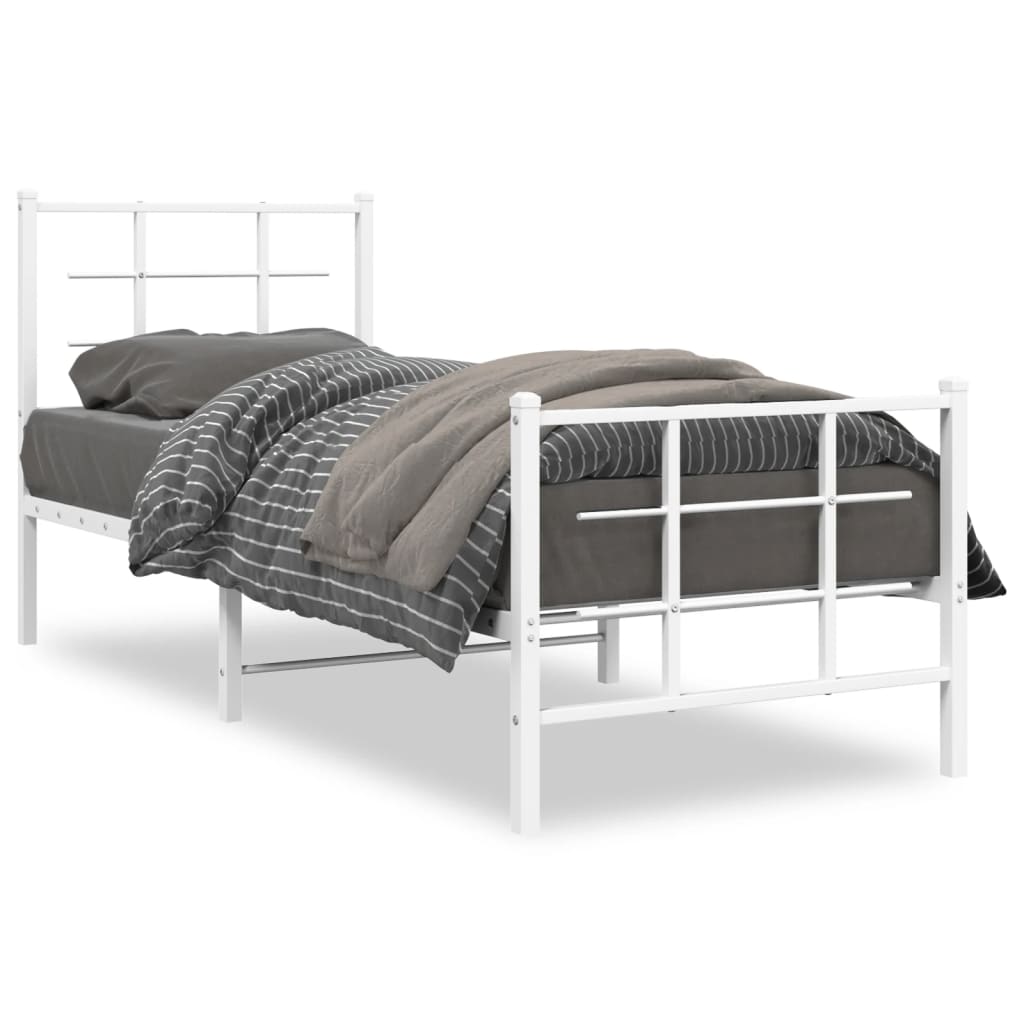 Sengeramme i metall med hode- og fotgavl hvit 75x190 cm