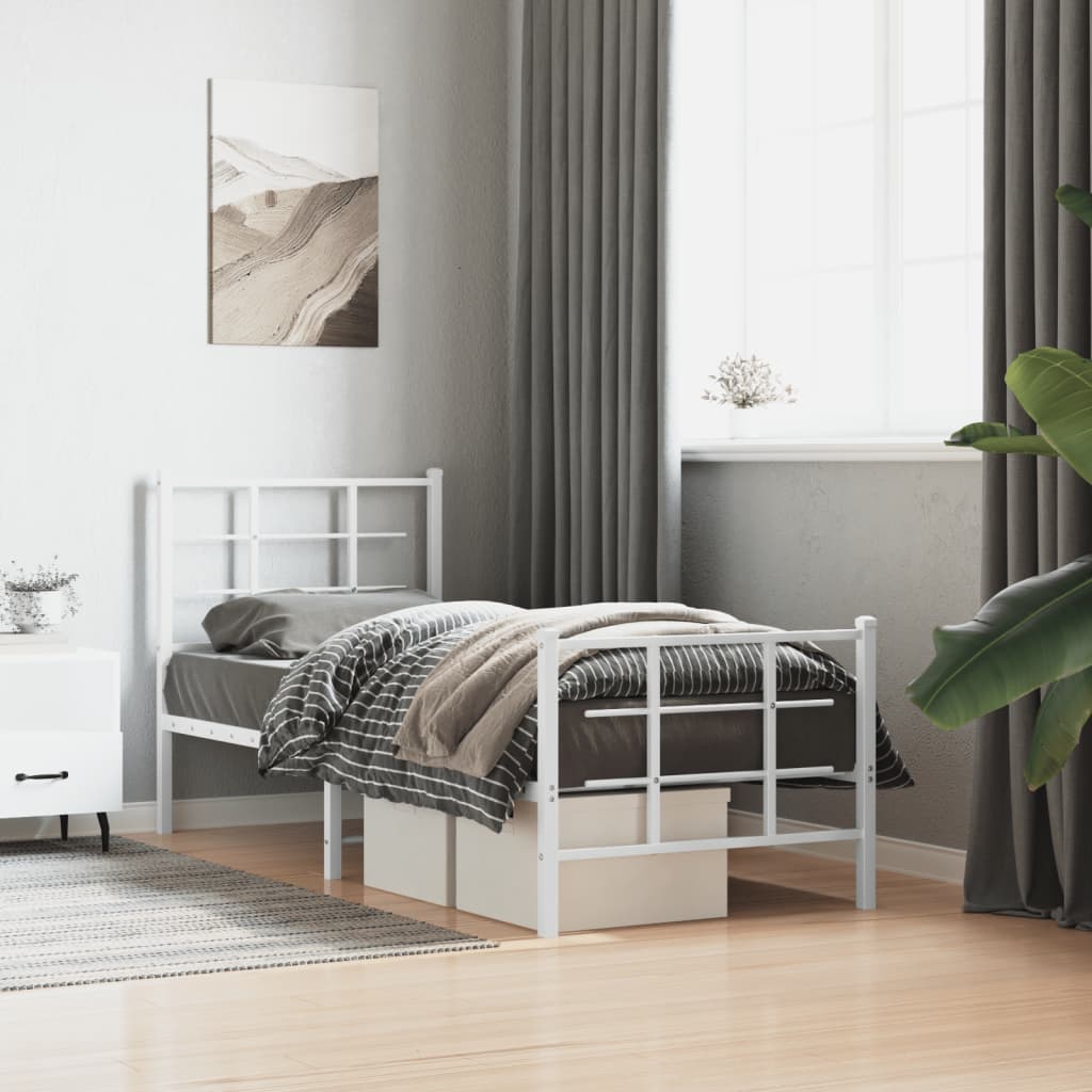 Sengeramme i metall med hode- og fotgavl hvit 75x190 cm