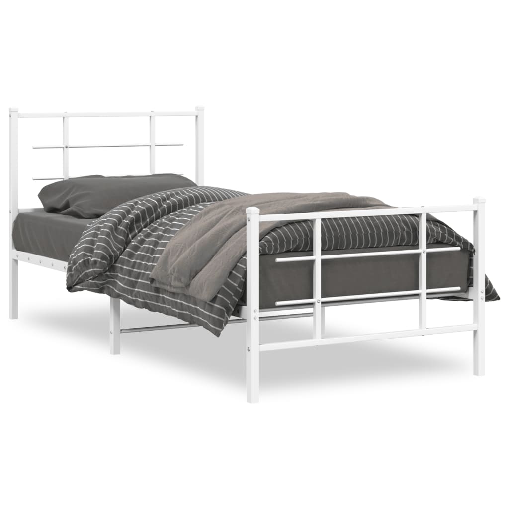 Sengeramme i metall med hode- og fotgavl hvit 90x190 cm