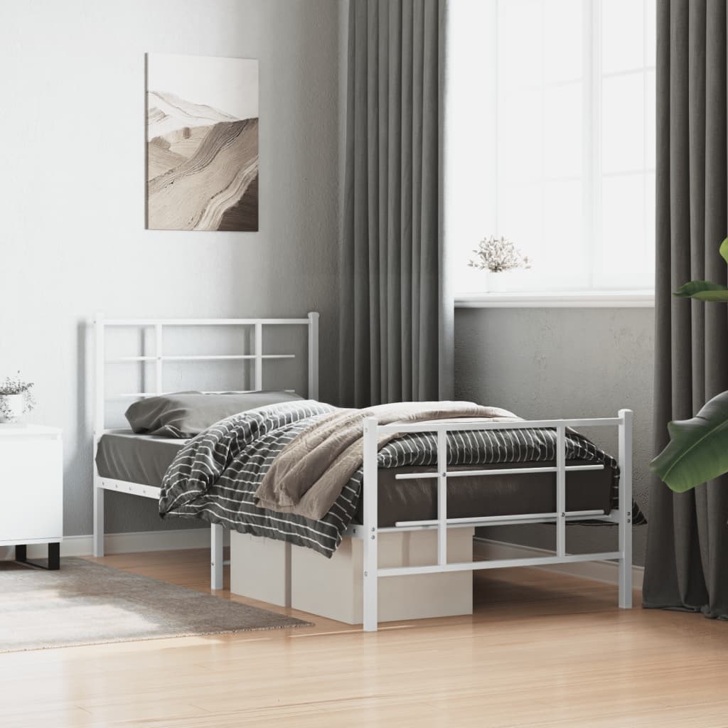 Sengeramme i metall med hode- og fotgavl hvit 90x190 cm