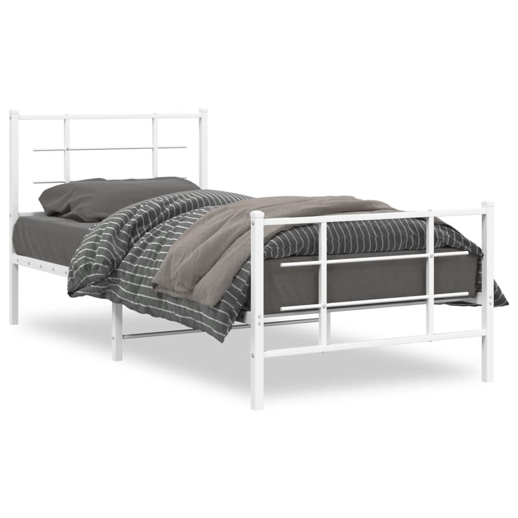Sengeramme i metall med hode- og fotgavl hvit 90x200 cm