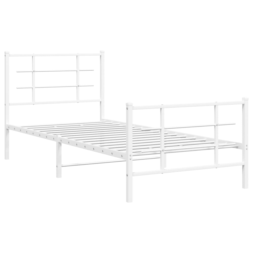 Sengeramme i metall med hode- og fotgavl hvit 90x200 cm