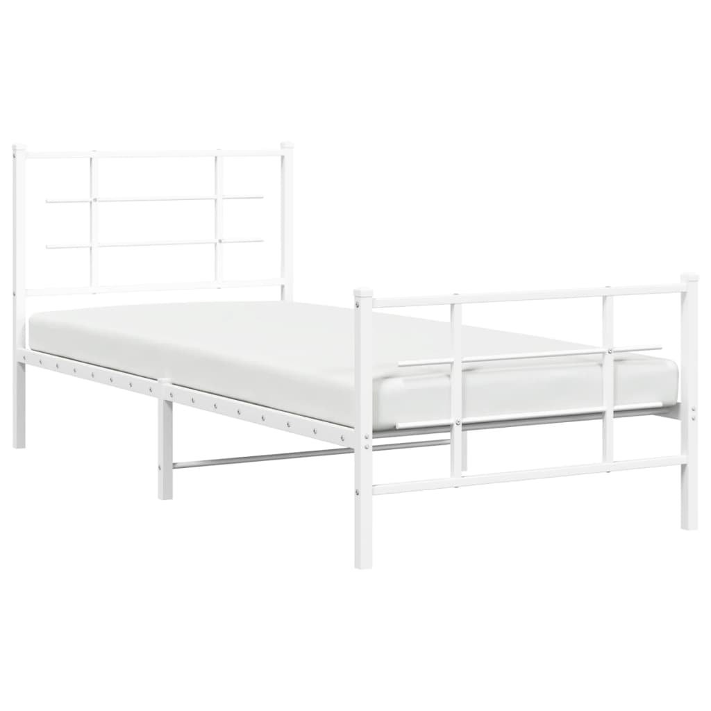 Sengeramme i metall med hode- og fotgavl hvit 90x200 cm