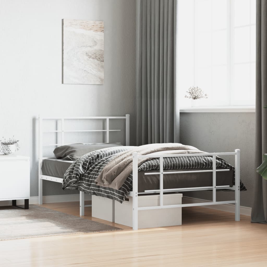 Sengeramme i metall med hode- og fotgavl hvit 100x190 cm