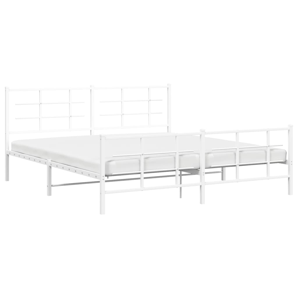 Sengeramme i metall med hode- og fotgavl hvit 183x213 cm