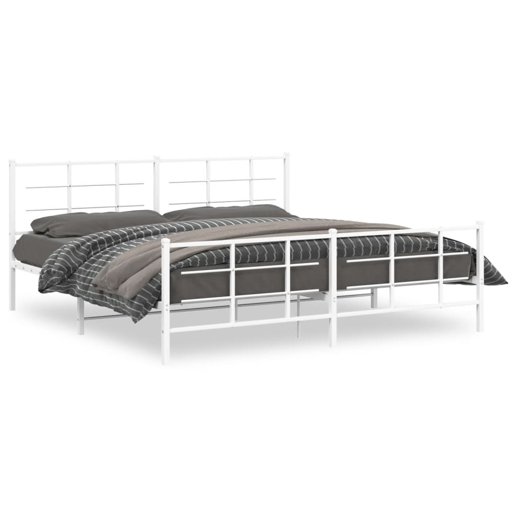 Sengeramme i metall med hode- og fotgavl hvit 200x200 cm