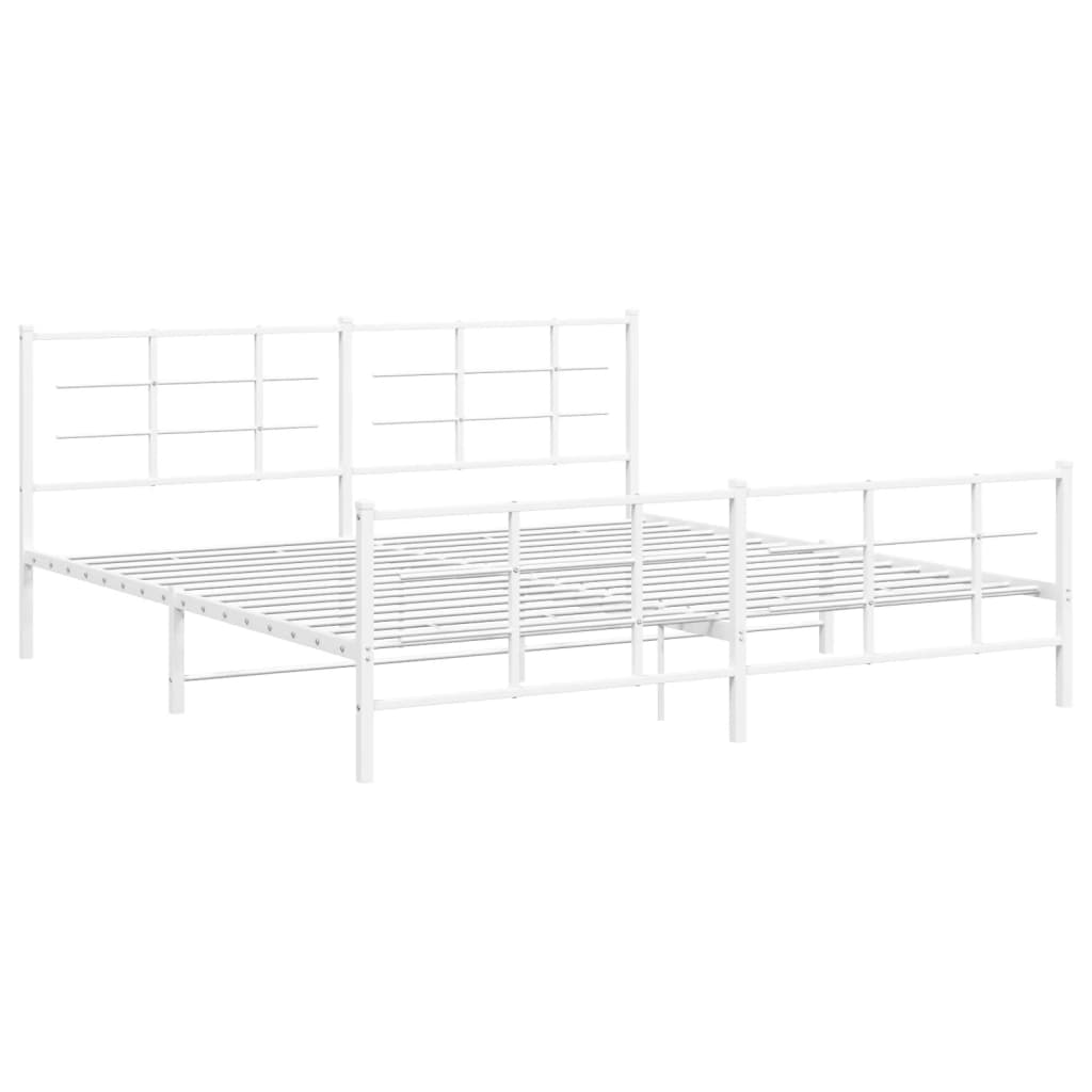 Sengeramme i metall med hode- og fotgavl hvit 200x200 cm