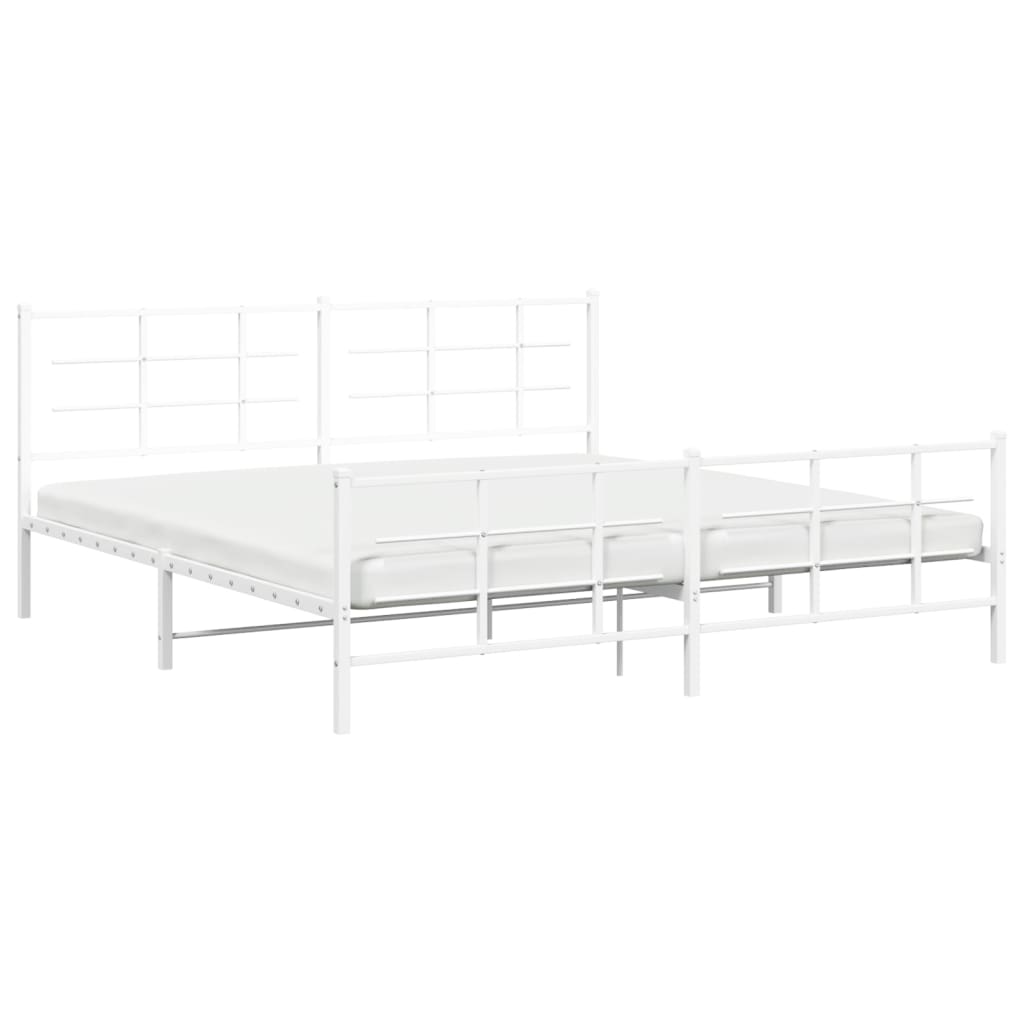 Sengeramme i metall med hode- og fotgavl hvit 200x200 cm