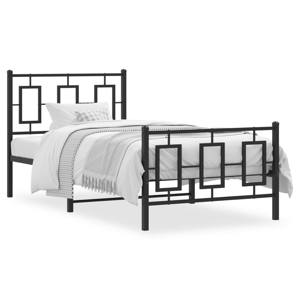 Sengeramme i metall med hode- og fotgavl svart 90x190 cm