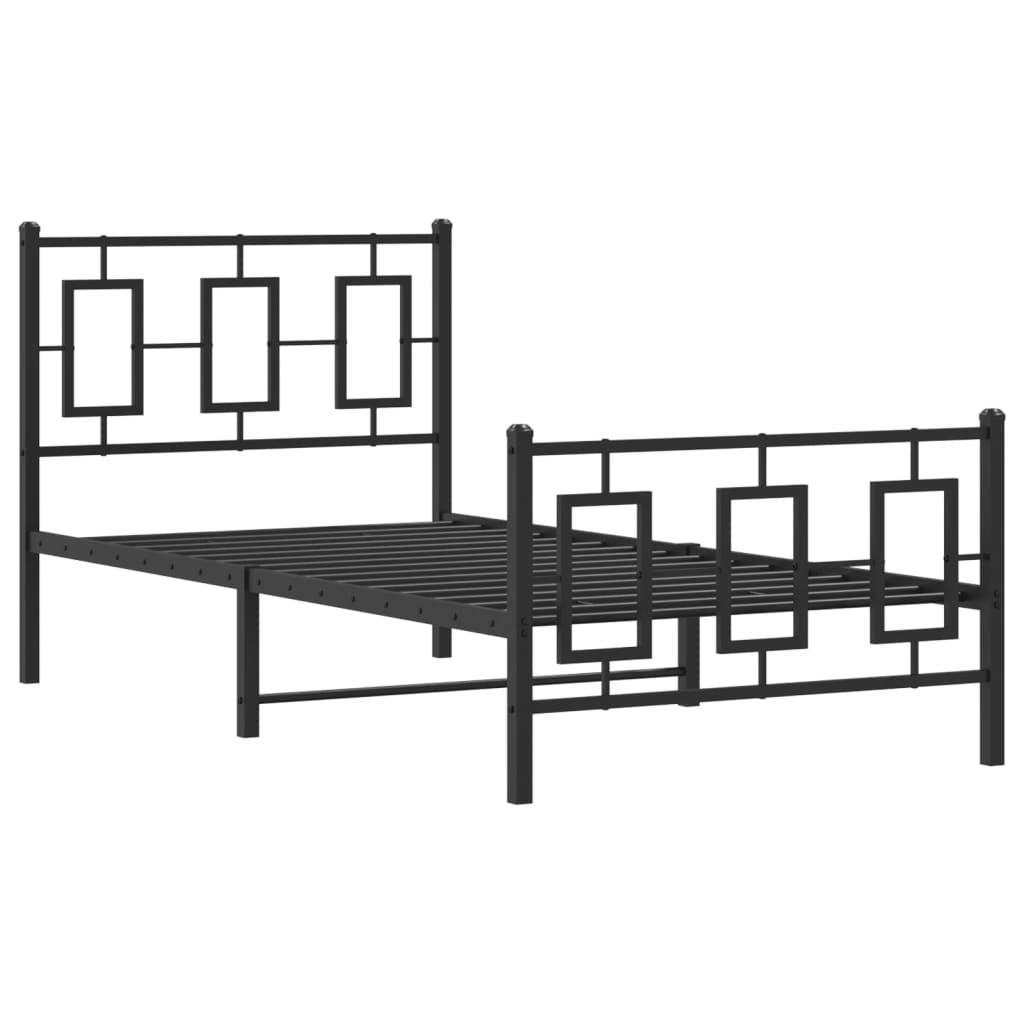Sengeramme i metall med hode- og fotgavl svart 90x190 cm