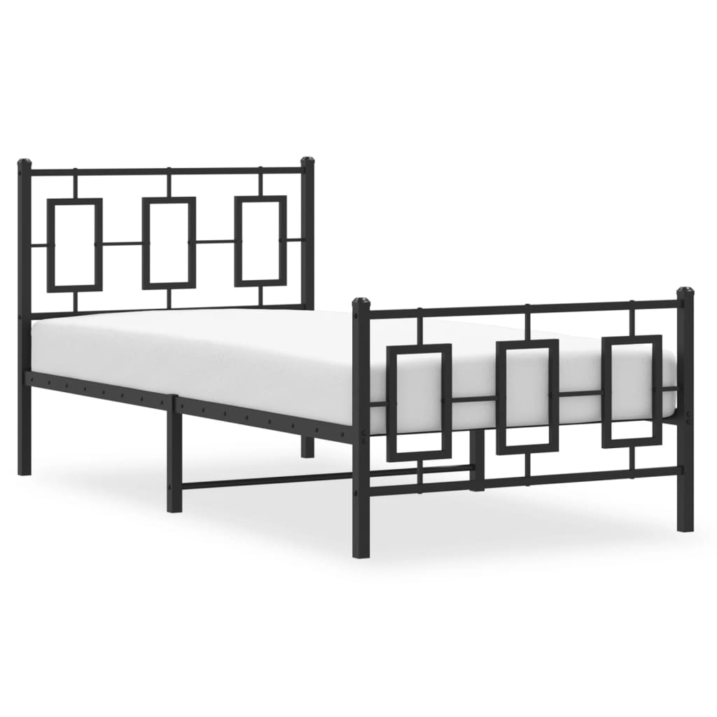 Sengeramme i metall med hode- og fotgavl svart 90x190 cm