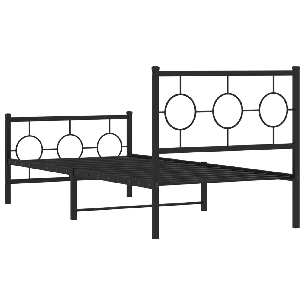 Sengeramme i metall med hode- og fotgavl svart 90x200 cm