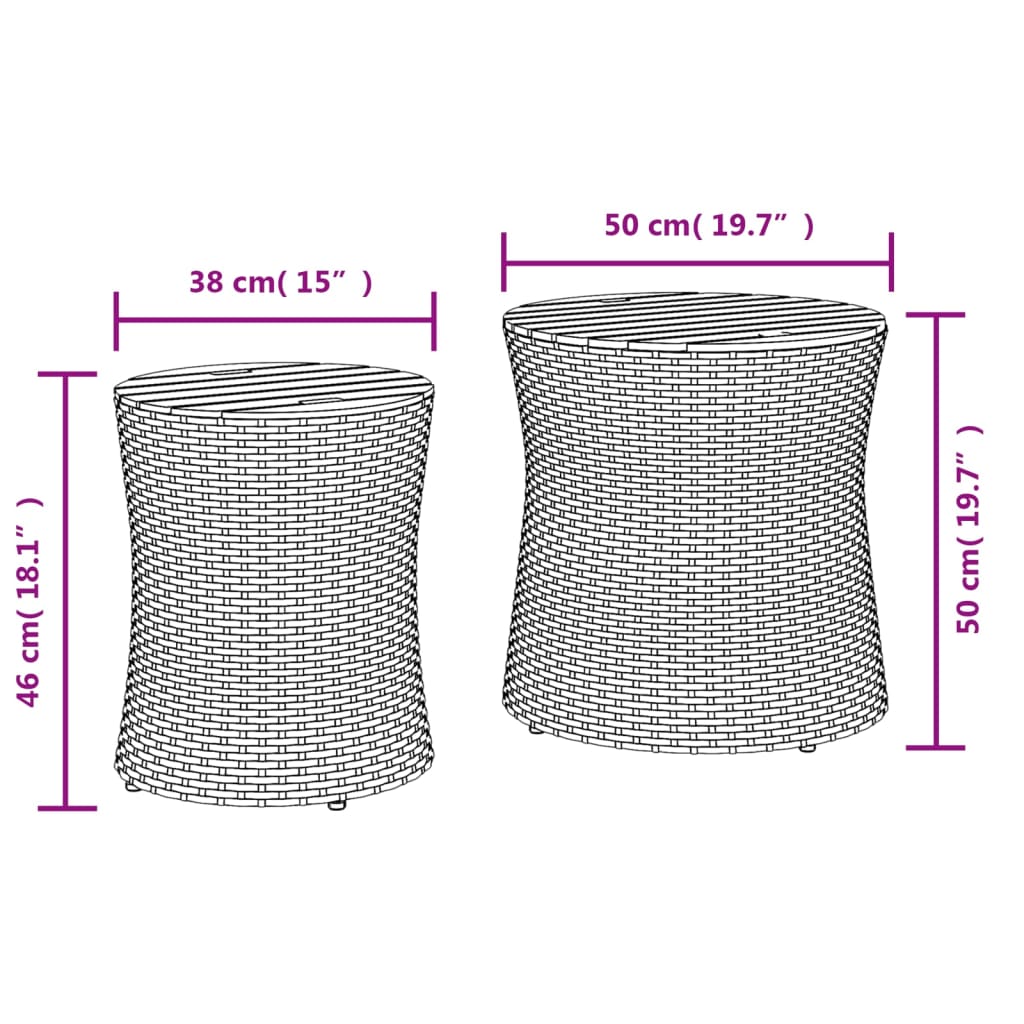 Utendørs sidebord med treplate 2 stk svart polyrotting
