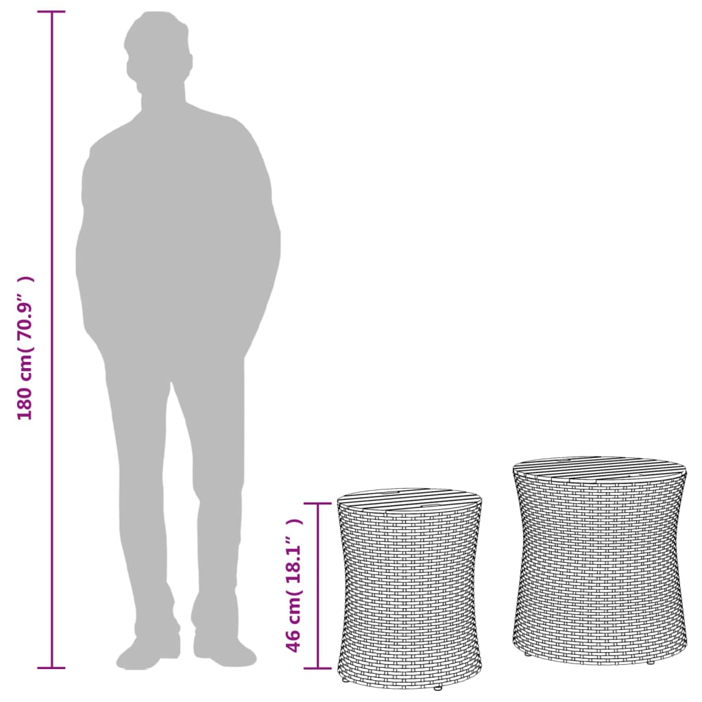 Utendørs sidebord med treplate 2 stk grå polyrotting