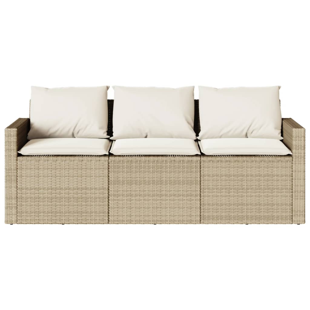 Hagesofa med puter 3-seters beige polyrotting