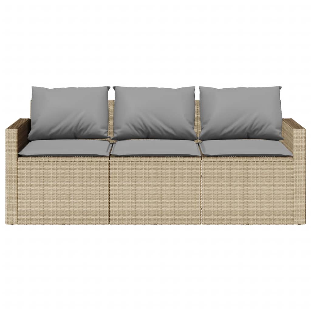 Hagesofa med puter 3-seters beige polyrotting