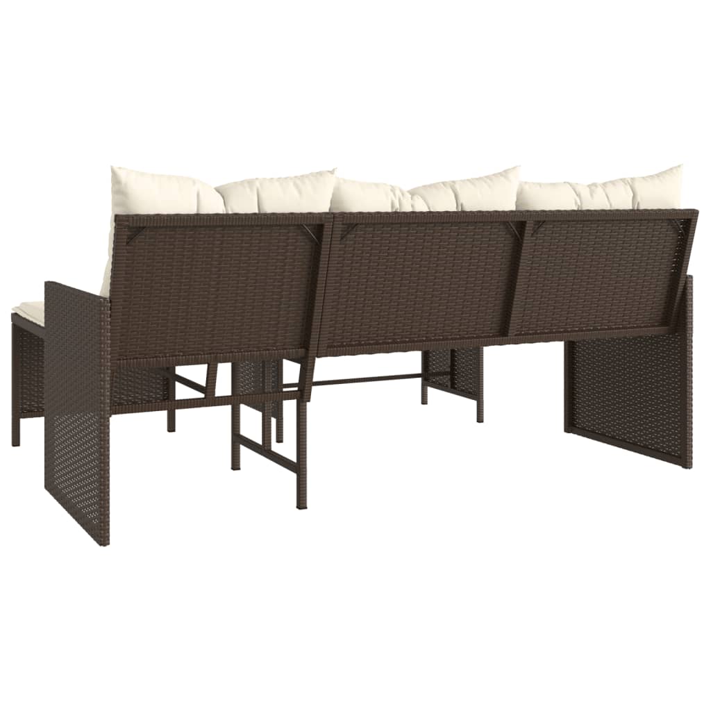 Hagesofa med bord og puter L-formet brun polyrotting